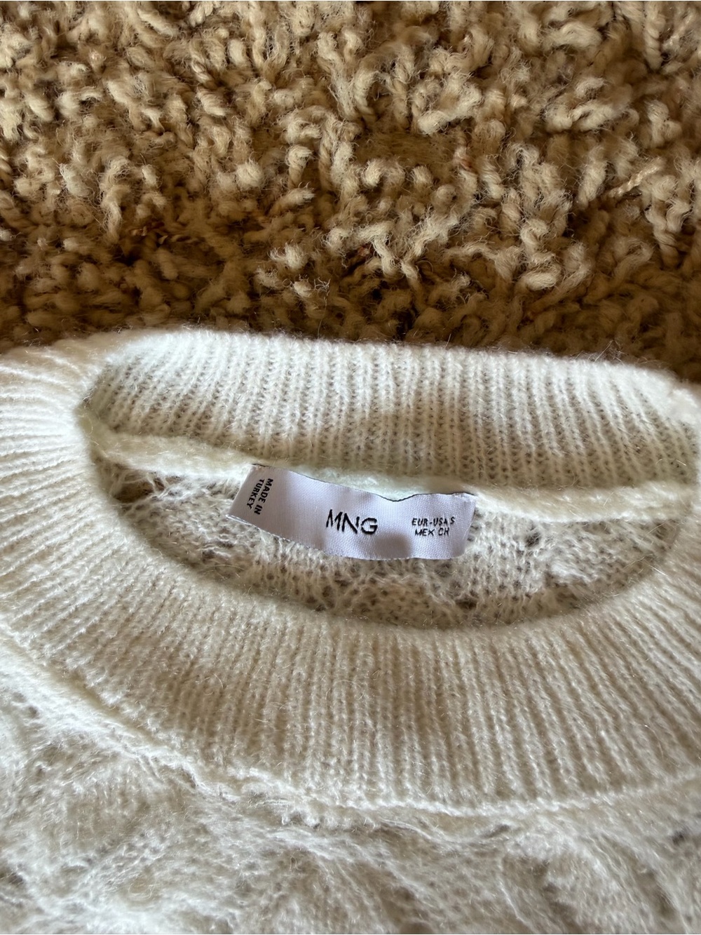 Mango Cream Pointelle Knit Fuzzy Sweater Size S - Picture 2 of 4